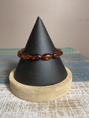 Amber-Colored Oval Beaded Stretch Bracelet For Women